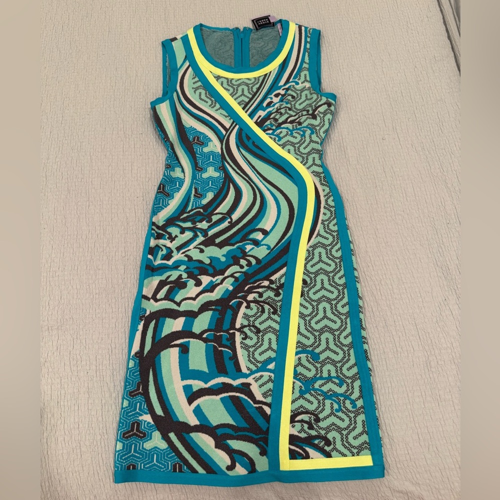 Herve Leger Blue Sheath Midi Dress with Sleeveless Design and Crew Neck size M